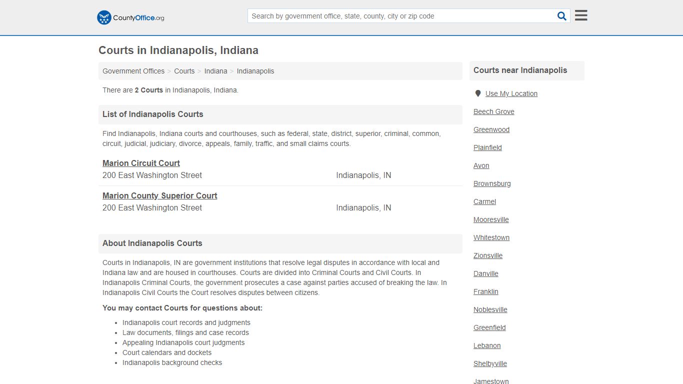 Courts - Indianapolis, IN (Court Records & Calendars) - County Office